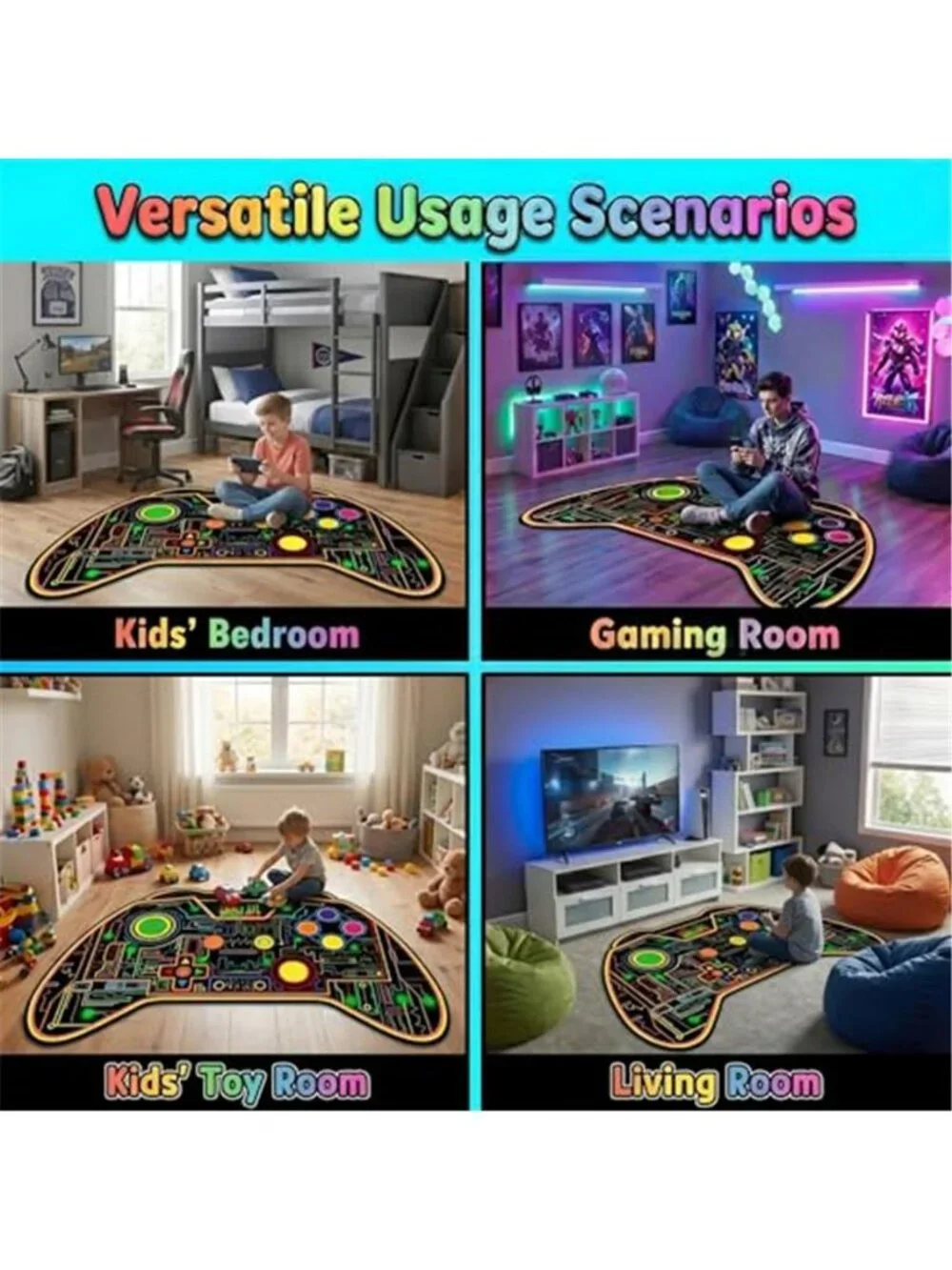 3x5 Feet Gamer Rug for Boys Room - Gaming Rug, Colorful Game Controller Shape